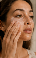 Model applying Sunday Club Rough Night Patches under eye